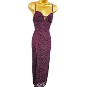 Karen Millen Elegant Purple dress with black beading and side slit - mid thigh